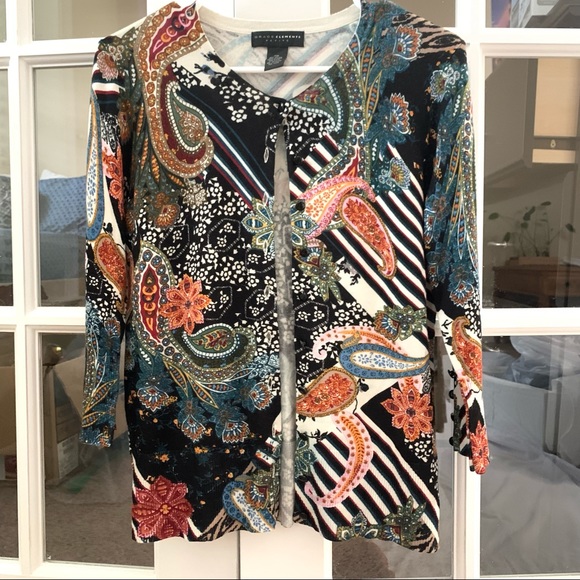Grace Elements Sweaters - Grace Element Multi Color Paisley Cardigan Sweater size Petite Medium